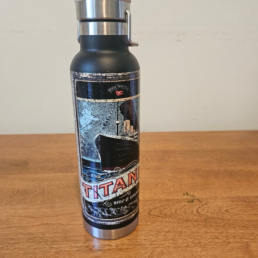 RMS Titanic Ship of Dreams Water Bottle Stainless Steel Bamboo Lid White Star Ln